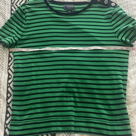 Chaps Green and blue Striped Tee with Shoulder Buttons - Picture 6 of 8